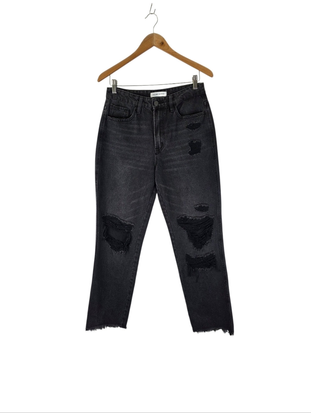 Flying Monkey Jeans Womens‎ 28 Black Super High Rise Distressed Crop Straight